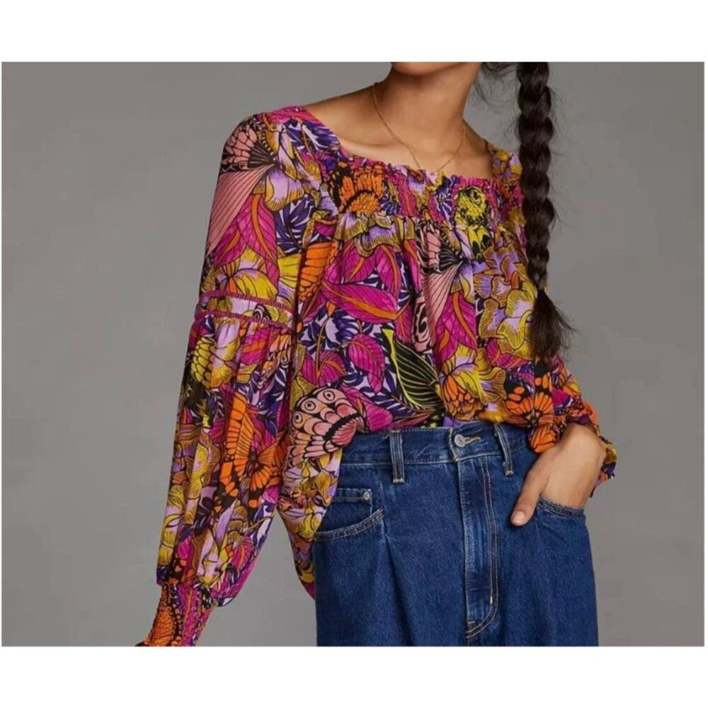 Anthropologie Alexandra Farmer Puff-Sleeved Blouse Top, SIze S